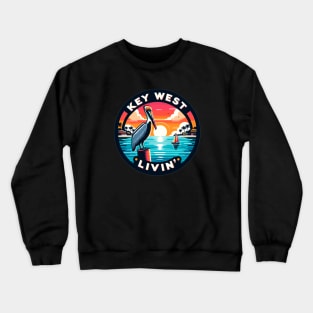 Key West Livin' - Tropical Pelican Scene In Key West Crewneck Sweatshirt